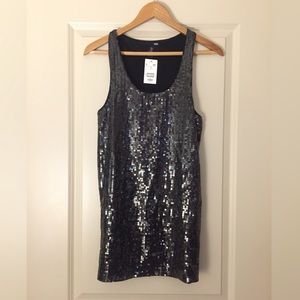 H & M Black Sequin Mini Dress NWT size S